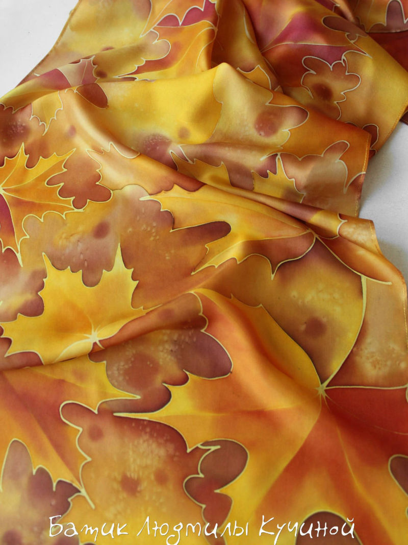 батик шарф Кленовые листья
